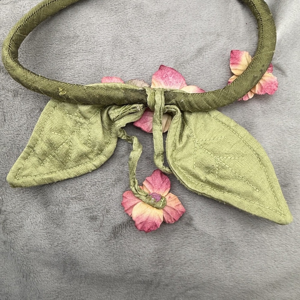 Vintage Necklace‎ Flower Fabric Artisan Statement Spring 18" - Picture 5 of 9